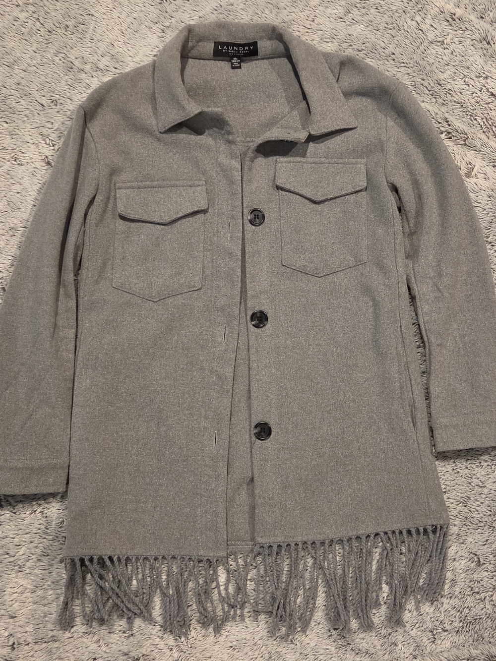 Laundry By Shelli Segal Gray Fringe Button-Front Trench Coat XS